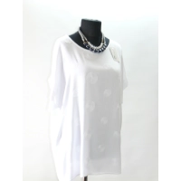 Elegancka tunika o luźnym fasonie - biała haftowane koła